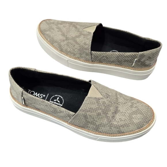 Toms Parker Cobblestone Snake Print Twill Tan Slip On Fabric Sneaker Comfy - Picture 1 of 10